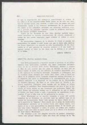 "Amauta", revista mensual, Lima