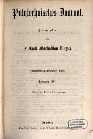 Polytechnisches Journal. 186. 1867 = 4. Reihe Bd. 36