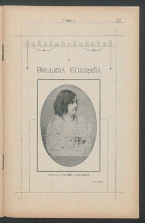 Belleza Guaireña : [Retrato de] Señorita Adelaida F. Harrison