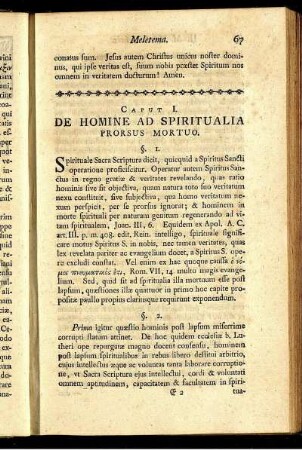 Caput I. De Homine Ad Spiritualia Prorsus Mortuo.