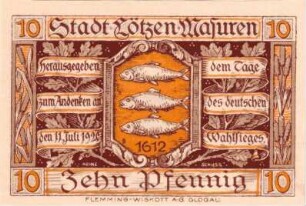 Notgeld der Stadt Lötzen in Pommern