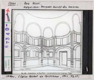 Nea Moni (Chios), Klosterkirche: Katholikon, Perspektivische Ansicht des Inneren
