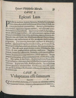 Epicuri Philosophia Moralis. Caput I. - XI.