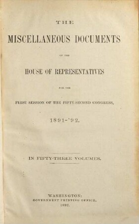 House documents. [431.] 1891/92, Vol. 45 = Congress 52, Sess. 1