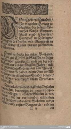 Von Gottes Gnaden/ Wir Augustus Herzog zu Sachsen/...