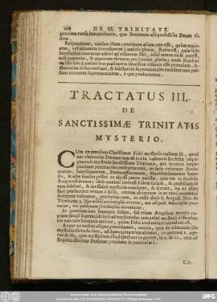 Tractatus III. De Sanctissimae Trinitatis Mysterio.