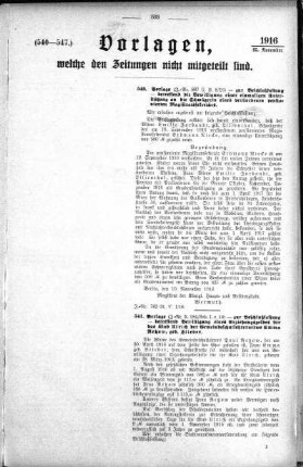 Anlage: (540-547), Vorlagen, welche den Zeitungen nicht mitgeteilt sind, 25. November 1916