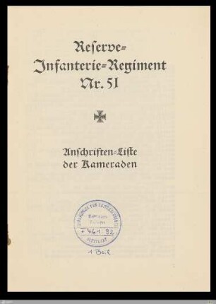 Anschriftenliste der Kameraden