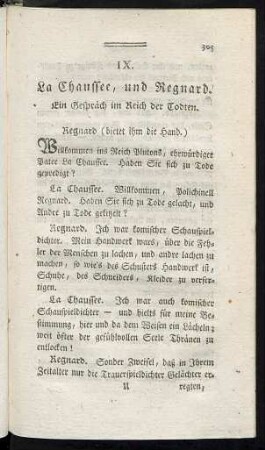 IX. La Chausee, und Regnard. Ein Gespräch im Reich der Todten.