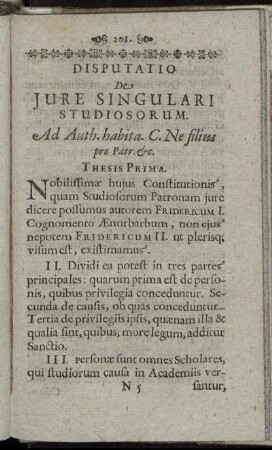 Disputatio De Iure Singulari Studiosorum