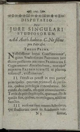 Disputatio De Iure Singulari Studiosorum