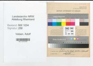 Entnazifizierung Adolf Von Velsen , geb. 20.07.1865 (Oberst)