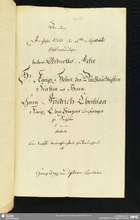 [Faszikel 32: Geburtstagsdichtung auf den Kurprinzen Friedrich Christian von Sachsen (1722-1763)]