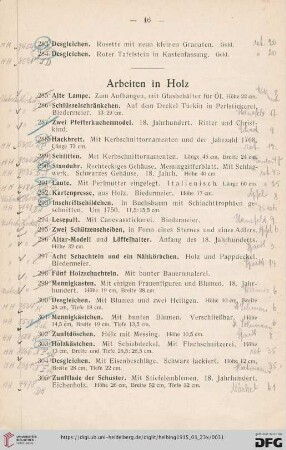 Arbeiten in Holz (Nr. 285-307)