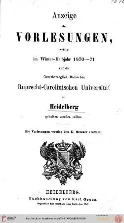 Wintersemester 1870/1871
