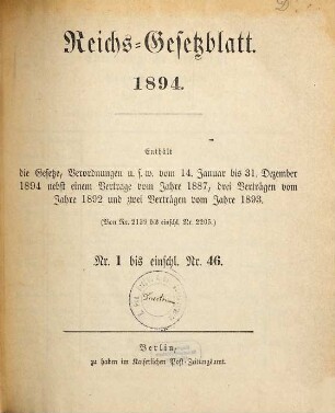 Reichsgesetzblatt. 1894