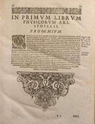 In Primvm Librvm Physicorvm Aristotelis, Prooemivm.