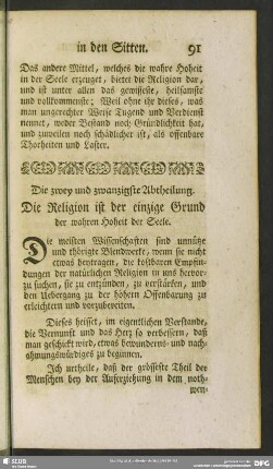 Die zwey und zwanzigste Abtheilung. Die Religion ist der einzige Grund der wahren Hoheit der Seele