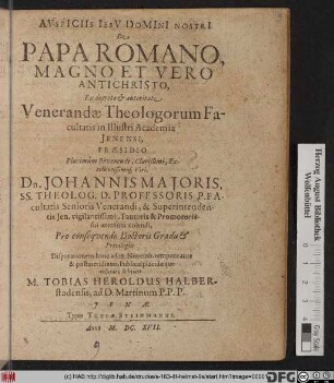 De Papa Romano, Magno Et Vero Antichristo