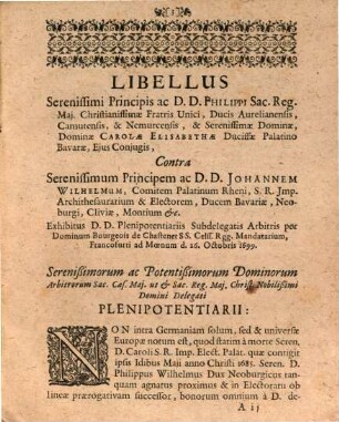 Primitiae actorum compromissi Francofurtensis in causa Serenißimae Dominae Ducissae Aurelianensis contra Serenißimum Dominum Electorem Palatinum