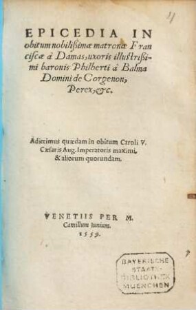 Epicedia in obitum Franciscae a Damas