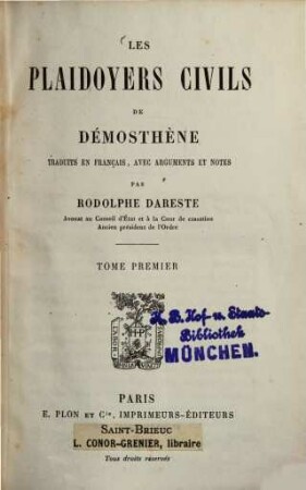 Les plaidoyers civils de Démosthène, 1