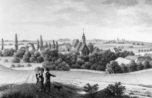 Naundorf-Hohenwussen. Ortsansicht mit Schweta rechts im Hintergrund
