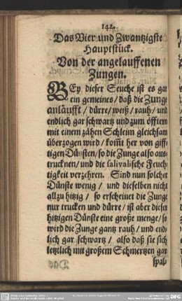Das Vier und Zwantzigste Hauptstück. Von der angelauffenen Zungen