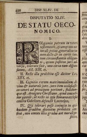 Disputatio XLIV. De Statu Oeconomico