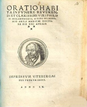 Oratio Habita In Fvnere Reverendi Et Clarissimi Viri Philippi Melanthonis