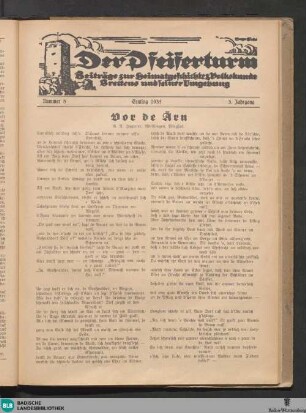 Der Pfeiferturm : Beiträge zur Heimatgeschichte und Volkskunde Brettens und seiner Umgebung