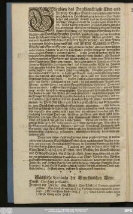 I. Sächsische Symbola der Ernestinischen Linie.