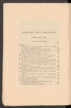 Índice del tomo cuadragésimo (enero-abril, 1926)