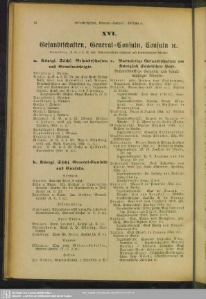 XVI. Gesandtschaften, General-Consuln, Consuln [et]c.