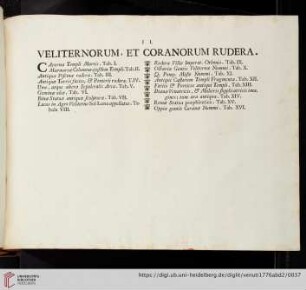 II. Veliternorum, et Coranorum Rudera (Tab. I - XVI)