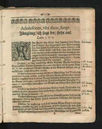 Adolescens, tibi dico, furge. Jüngling/ ich sage dir/ stehe auf.