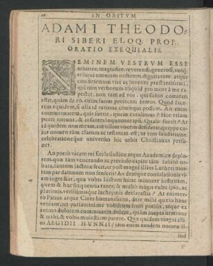 Adami Theodori Siberi ... Oratio Exequialis.