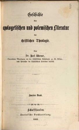 Geschichte der apologetischen und polemischen Literatur der christlichen Theologie, 2