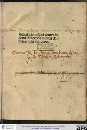 Fortalitium fidei contra Iudeos, Saracenos aliosque christiane fidei inimicos.