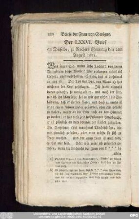 Der LXXVI. Brief an Dieselbe, zu Rochers Sonntag den 2ten August 1671.