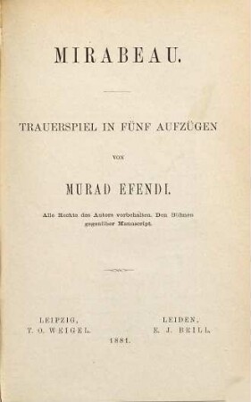 Murad Efendi, Dramatische Werke, 2