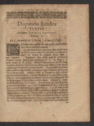 Disputatio Iuridica Tertia. Respondente Bartoldo Flockenio.