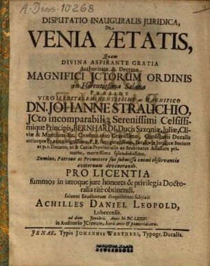 Disputatio Inauguralis Iuridica De Venia Aetatis