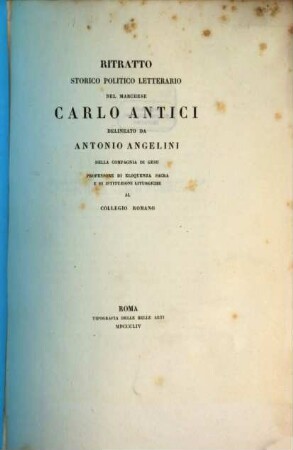 Ritratto storico politico letterario del Marchese Carlo Antici