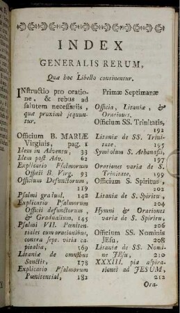 Index Generalis Rerum, Quæ hoc Libello continentur.