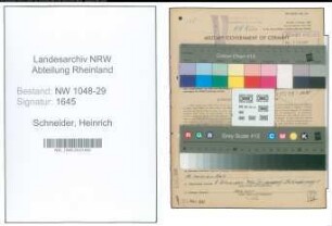 Entnazifizierung Heinrich Schneider , geb. 27.10.1890 (Beamter)