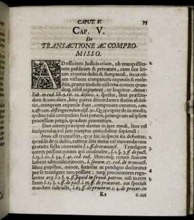 Cap. V. De Transactione ac Compromisso.