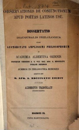 Observationes de conjunctionum apud poetas Latinos usu