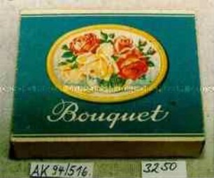 Pappschachtel für 20 Stück Zigaretten "Bouquet" (Abbildung eines Rosenstraußes, oval gerahmt)