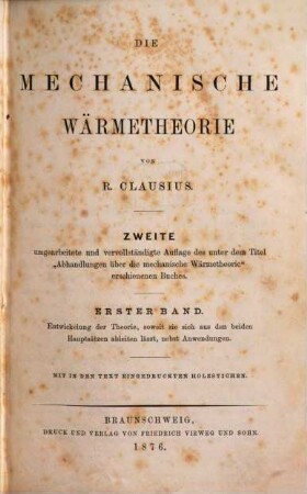 Die mechanische Wärmetheorie, 1